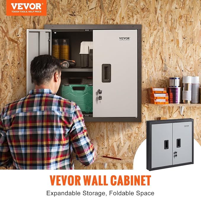 VEVOR Foldable Wall Cabinet, Metal Garage Locker Mounted 26" Small Tool Chest - Image 4
