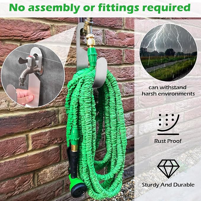 Garden Hose Hanger, Stainless Steel Wall Mount Water Hose Holder, Hanging Hose - Image 4