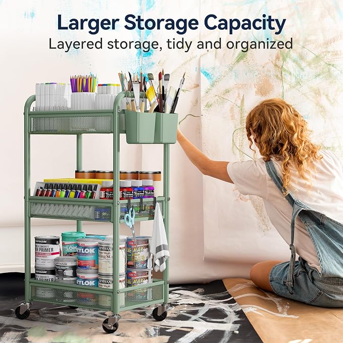 YASONIC 3 Tier Rolling Cart – Metal Utility Storage Carts - Image 2