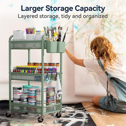 YASONIC 3 Tier Rolling Cart – Metal Utility Storage Carts - Image 2