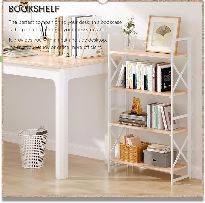 4NM 4 Tiers No Assembly Book Shelves, 41.3" H Folding Bookshelf Bookcase Open - Image 2