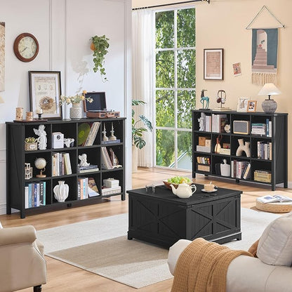 Joaxswe 12 Cube Storage Organizer, Farmhouse 62 Inch Wide Black Oak Display - Image 2