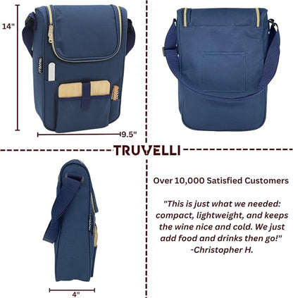 Truvelli Plush Picnic Premium Wine Bag, 7-in-1 Insulated 2 Bottle Wine Carrier - Image 5