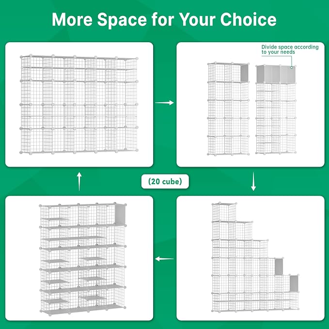 Wire Cube Storage Organizer, 20 Cubes Converted into 23 Cubes, Sturdy Metal - Image 3