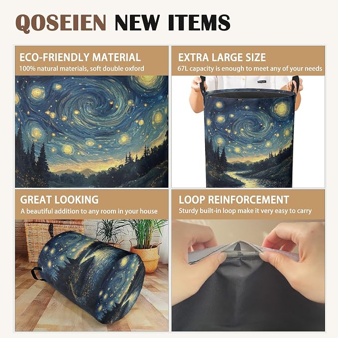 Night Sky Laundry Hamper, Collapsible Laundry Baskets, Stream Fireflies Dirty - Image 2