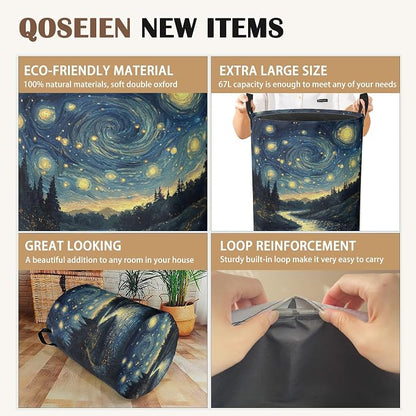 Night Sky Laundry Hamper, Collapsible Laundry Baskets, Stream Fireflies Dirty - Image 2