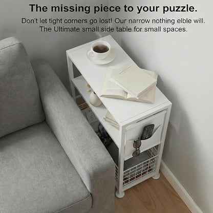 Skinny Side Table with Storage, 3 Tier Slim Side Tables - Image 11