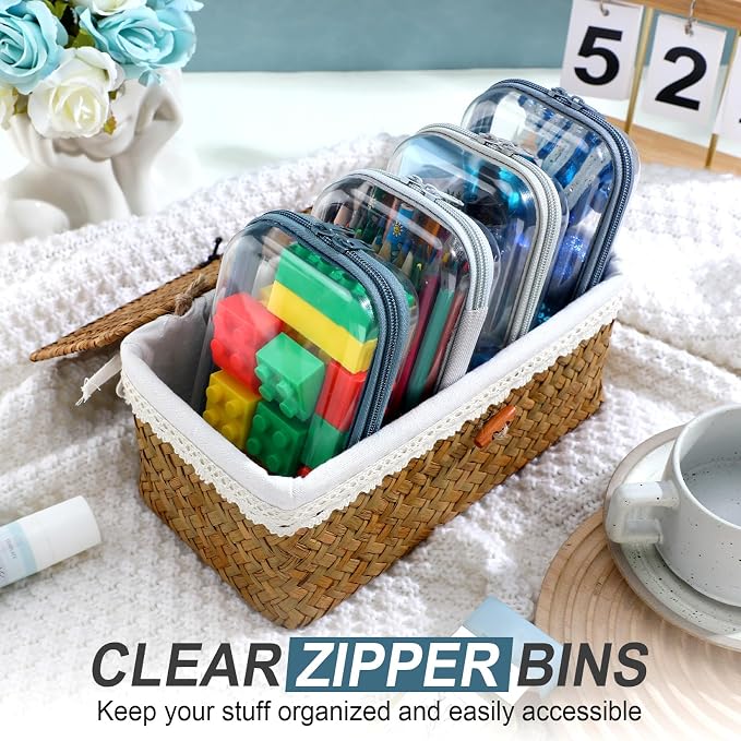 Hoolerry 4 Pcs Hard Clear Zipper Case Makeup Bags Plastic Pencil Pouch - Image 6