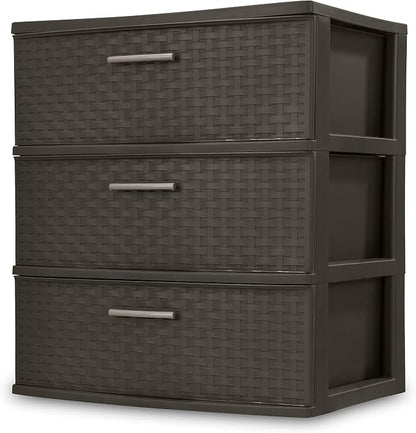 Sterilite 3 Drawer Wide Storage Tower, Plastic Weave Organizer, Espresso - Image 3