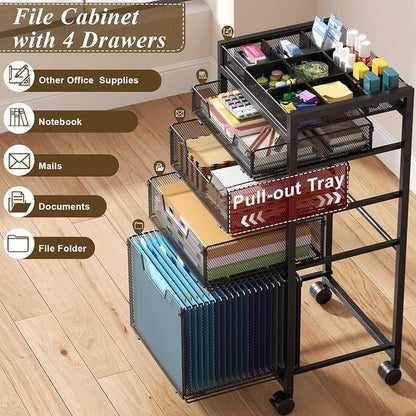 Rolling File Cart with 4 Storage Drawers, Under Desk Organizer with DIY Divider - Image 4
