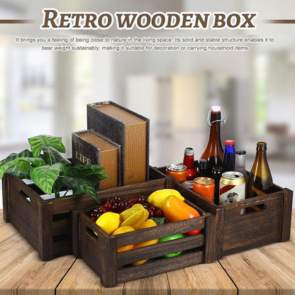 Barydat Set of 5 Wood Crates for Display Decorative Nesting Wooden Crate Storage - Image 2