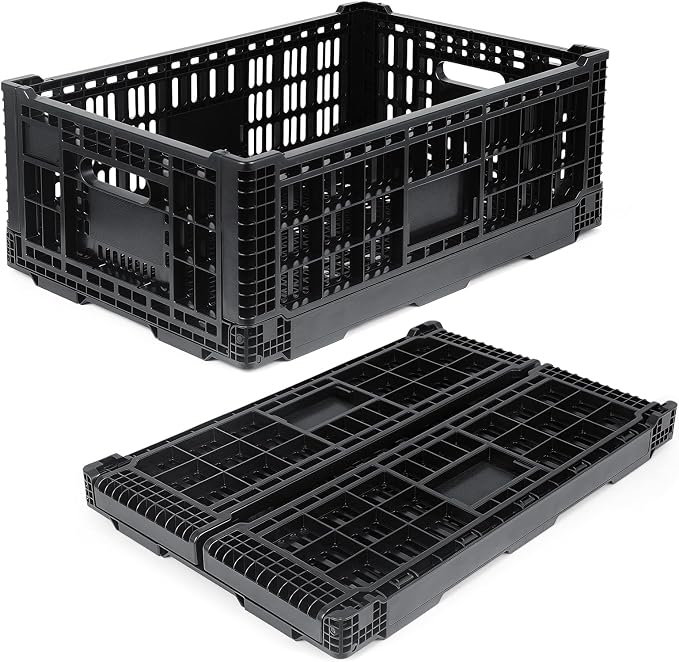 Collapsible Milk Crates for Storage, 52L Storage Crates, Heavy Duty Milk Crate by Shineyaplus