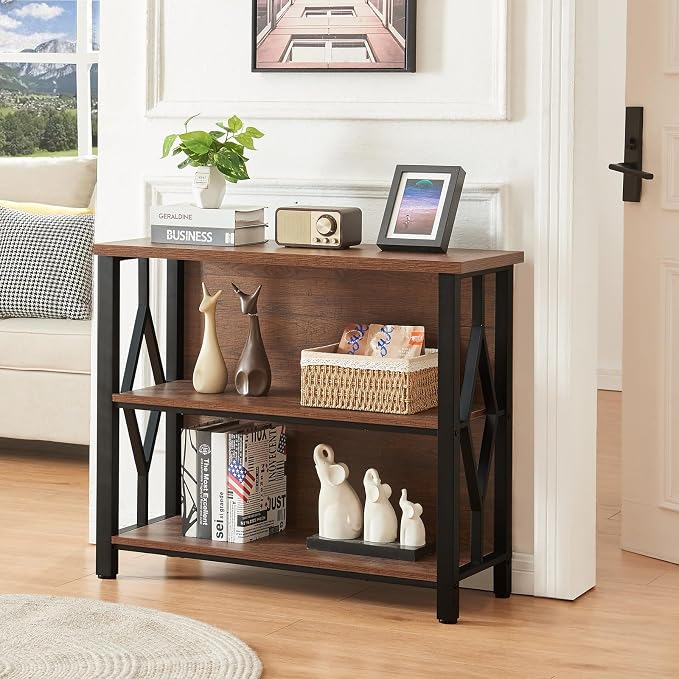 HOMISSUE Bookshelf, 3-Tier Rustic Short Bookshelf, Industrial Shelf Bookcase - Image 3
