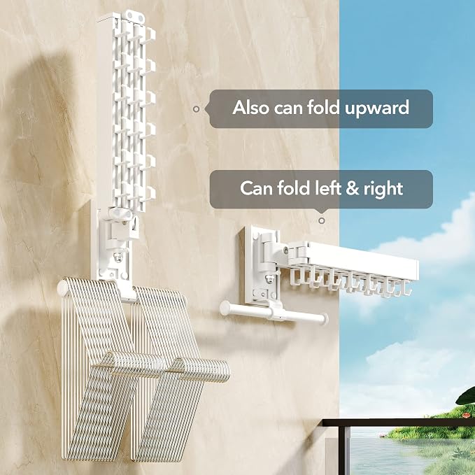 BOQORAD Wall Mounted Clothes Hanger Rack, Clothes Drying Rack, Laundry Drying - Image 7