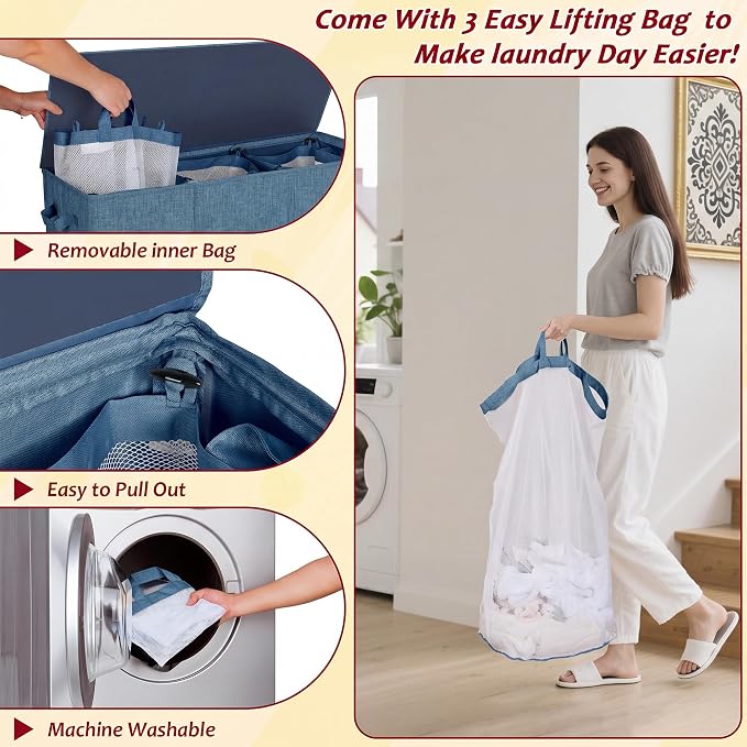195L Laundry Hamper 3 Section, Large Laundry Hamper - Image 5
