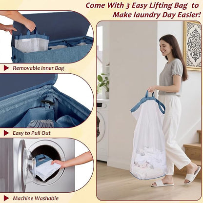 195L Laundry Hamper 3 Section, Large Laundry Hamper - Image 5
