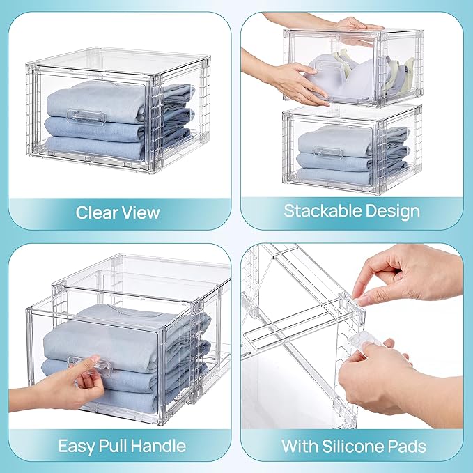 Vtopmart 4 Pack 18QT Clear Stackable Storage Drawers, Easily Assemble Closet - Image 7