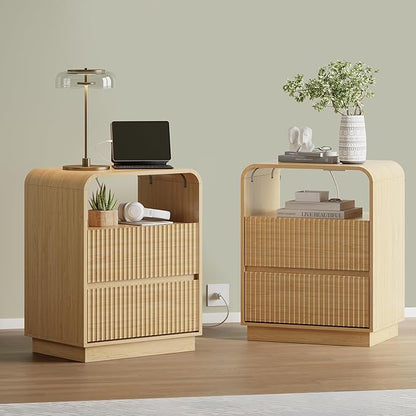 Natural Oak Nightstands Set of 2 by WODEER