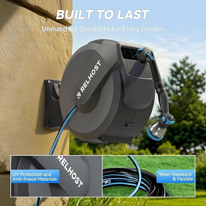 Relhost Retractable Garden Hose Reel, 1/2 in x 100 ft Wall Mount Heavy Duty - Image 4