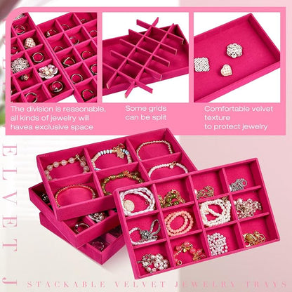 Junkin 12 Pcs Jewelry Tray Velvet Stackable Jewelry Organizer Trays Divided - Image 3