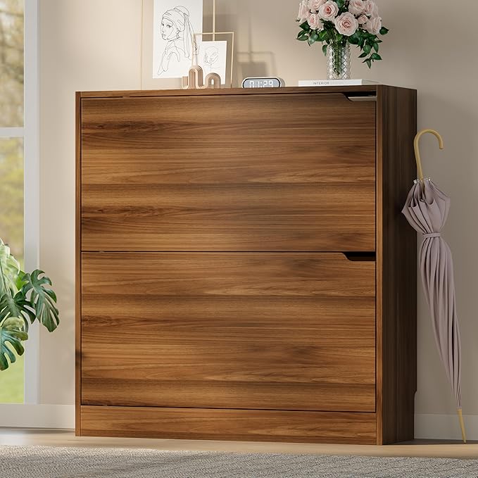 BORNOON Shoe Cabinet with 2 Flip Drawers, Slim Narrow Shoe Storage Cabinet - Image 3