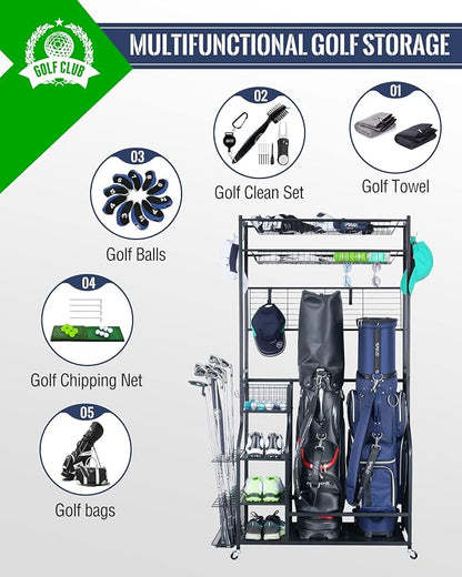 Mythinglogic Golf Bag Storage Garage Organizer, 2 Golf Bags Storage Stand and - Image 2