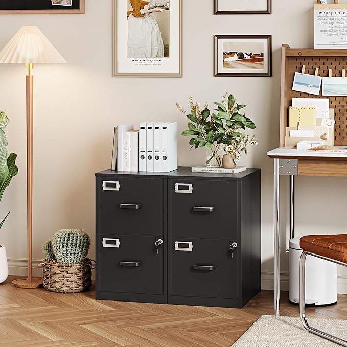 2 Drawer File Cabinet with Lock, 25.4" High Vertical Filing Cabinet, 17.7" Deep - Image 2