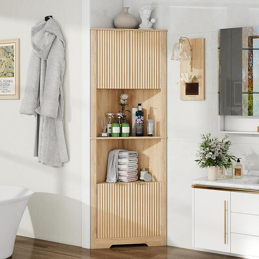 Vabches Corner Bathroom Cabinet, 64 Inch Tall Modern Fluted Corner Cabinet by Vabches