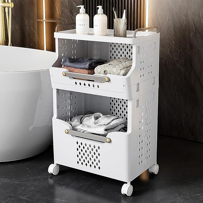 Laundry Basket with Wheels, Rolling Folding Laundry Hamper, utility cart - Image 3