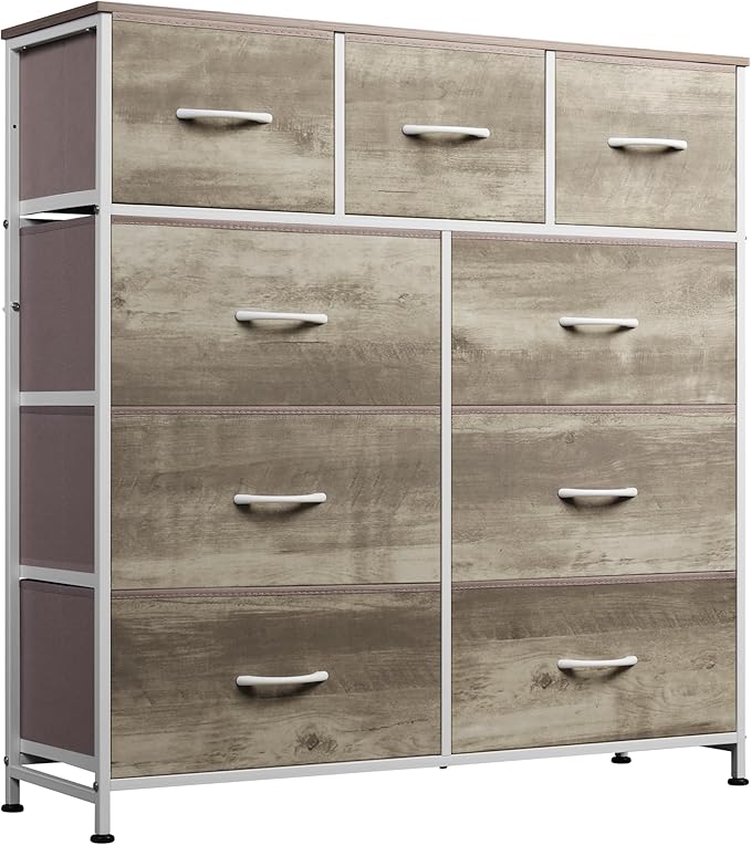 WLIVE Tall Dresser for Bedroom, 9 Drawer Chest of Drawers, Greige | 9 roomy by WLIVE