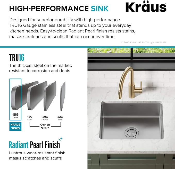 KRAUS Dex 21-inch Undermount 16 Gauge Stainless Steel Single Bowl Kitchen Sink - Image 4