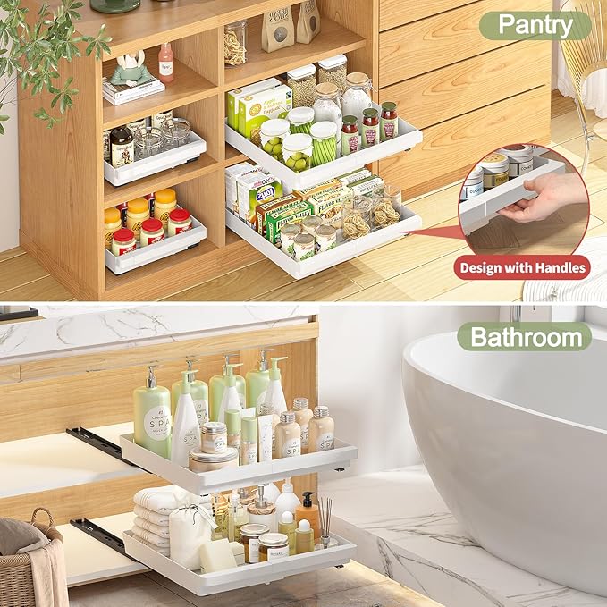 DOMNIU 2 Pack Pull Out Cabinet Organizers Expandable, Plastic Slide Out Drawers - Image 4