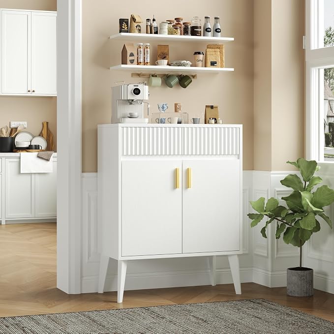 Sideboard Storage Cabinet with 2 Drawers & 2 Doors, Fluted Kitchen Buffet - Image 2