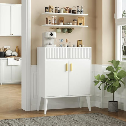 Sideboard Storage Cabinet with 2 Drawers & 2 Doors, Fluted Kitchen Buffet - Image 2