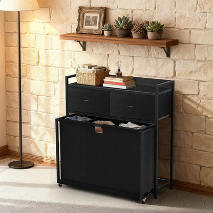 Laundry Hamper with 3 Section Rolling Bags, Laundry Sorter with Wheels - Image 3