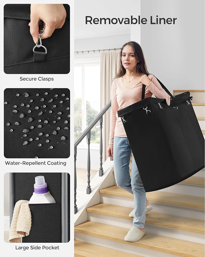 SONGMICS Laundry Basket with Wheels, 3-Section Rolling Laundry Hamper, 52.8 - Image 4