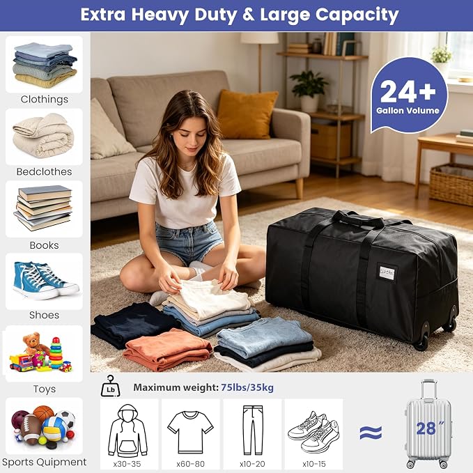 Heavy Duty Moving Bags with Wheels, Waterproof, College Dorm Moving Bags - Image 4