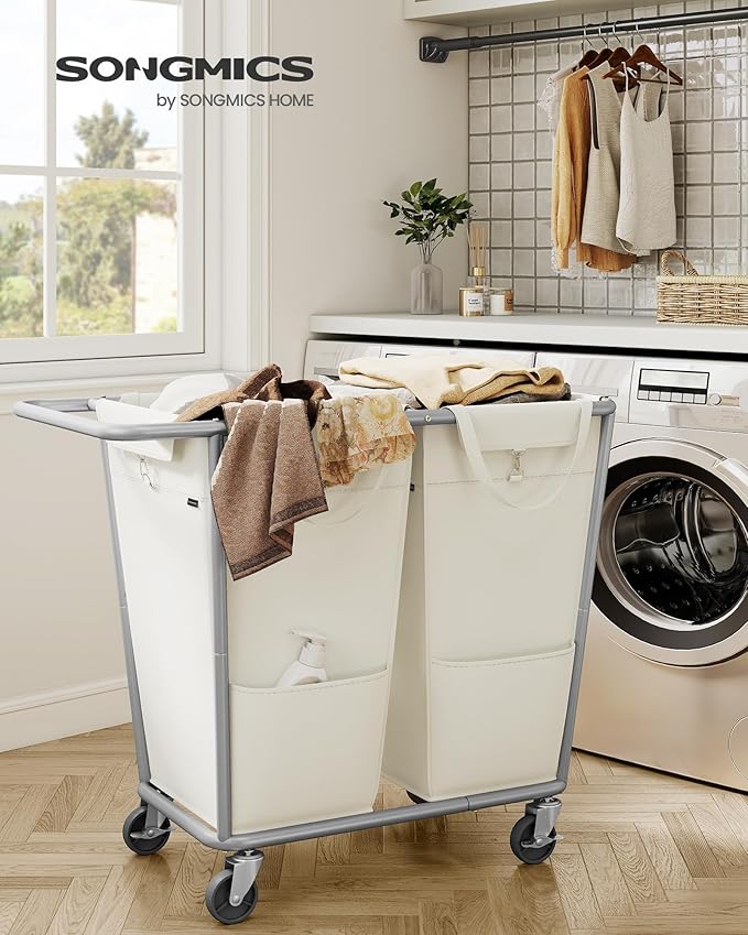 SONGMICS Laundry Basket with Wheels, 2-Section Laundry Sorter, 50.2 Gallons - Image 2