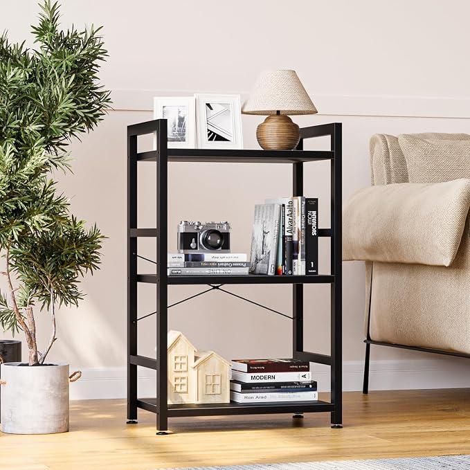 NUMENN 3 Tier Slim Bookshelf, Tall Freestanding Open Storage Bookcase - Image 2