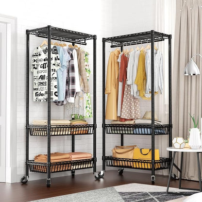 Heavy Duty Clothes Rack Rolling Garment Rack, Adjustable Wire Shelving Clothing - Image 3