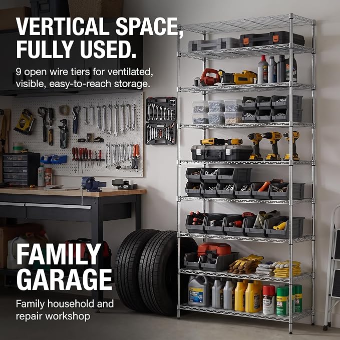 Finnhomy 9-Tier Wire Shelving Unit Adjustable Steel Wire Rack Shelving - Image 4
