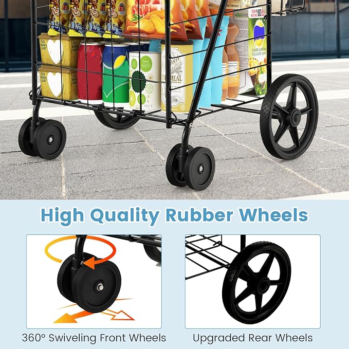 COSTWAY Folding Shopping Cart, Metal Grocery Cart - Image 5