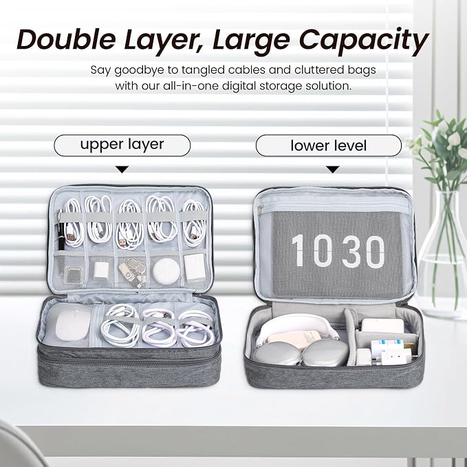 Large Electronic Organizer Travel Case, Double Layer Tech Pouch - Image 4