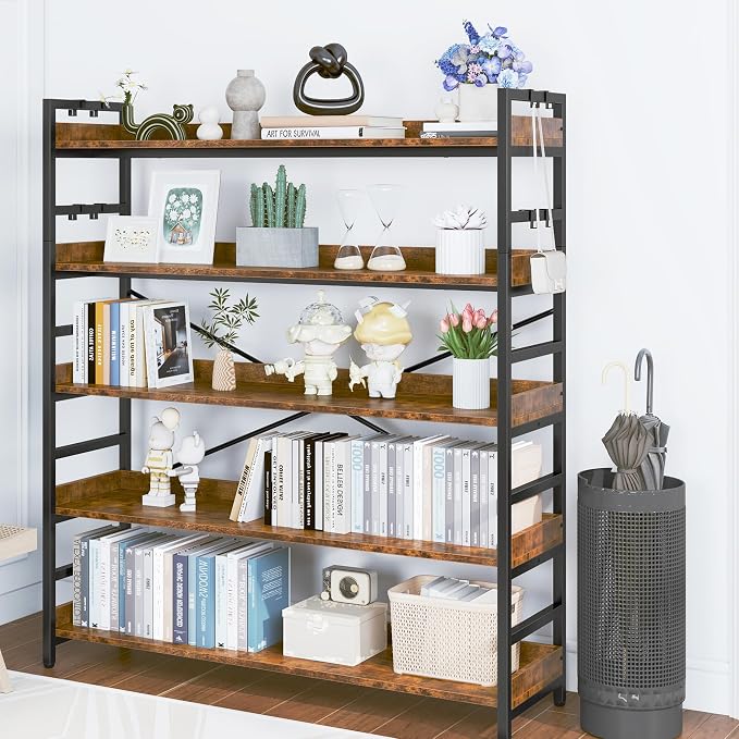 HCHQHS 5 Tier Bookshelf, Adjustable Industrial Bookcase, Vertical Tall Book - Image 7