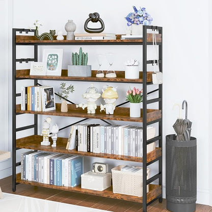 HCHQHS 5 Tier Bookshelf, Adjustable Industrial Bookcase, Vertical Tall Book - Image 7
