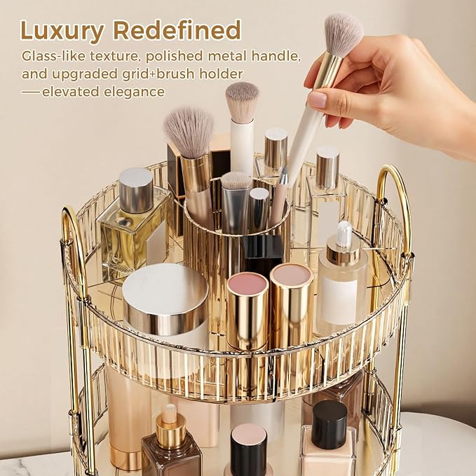 360° Rotating Makeup Organizer, Large-Capacity Skincare Make Up Storage 3 Tier - Image 7