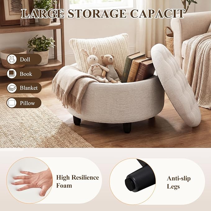 COLAMY Fabric Round Storage Ottoman - Image 4