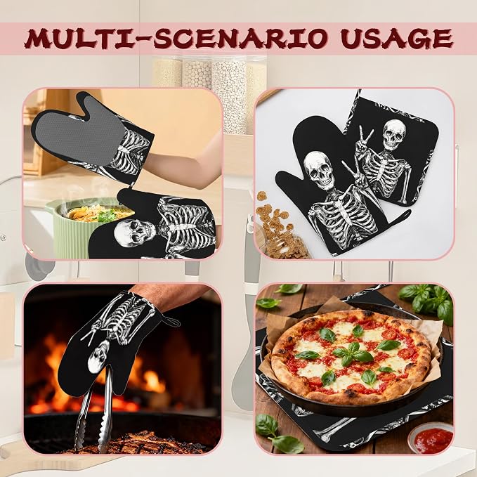 Funny Skull Heat-Resistant Silicone Oven Mitts and Pot Holders 4 Piece Set - Image 6