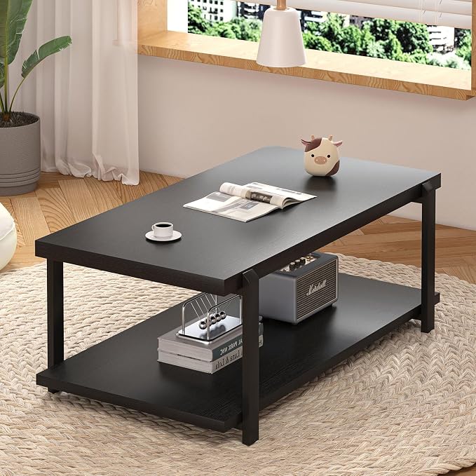 FOLUBAN Black Coffee Table, Modern Rustic Wood Center Table - Image 7
