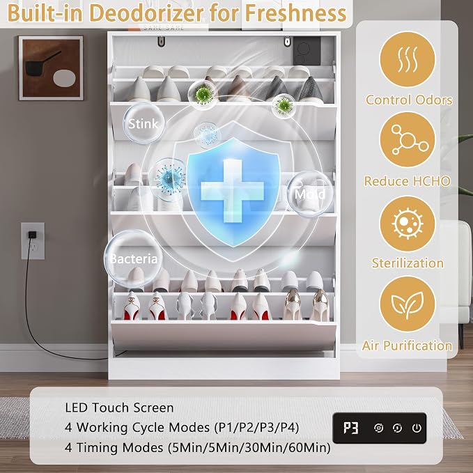 BORNOON Shoe Cabinet with Odor Control and Back Panels, Deodorizing Slim 3-Flip - Image 3